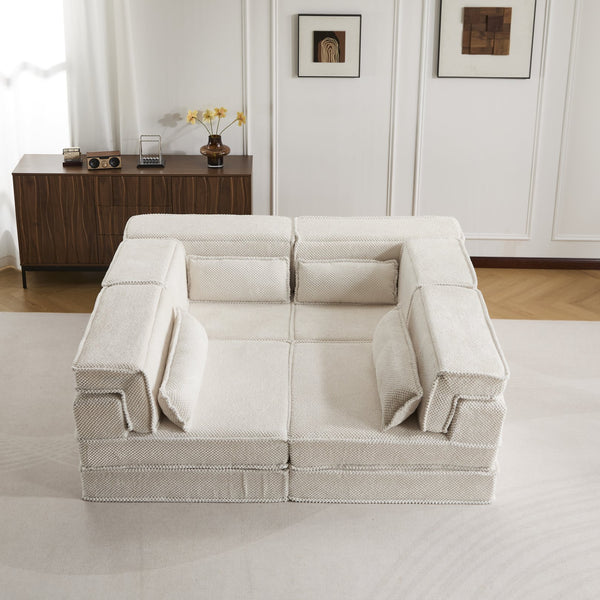 English Elm Compression Modular Sofa Bed - Soft Fleece 4-Seater, Versatile, No-Assembly, Memory Foam Comfort W3723S00031