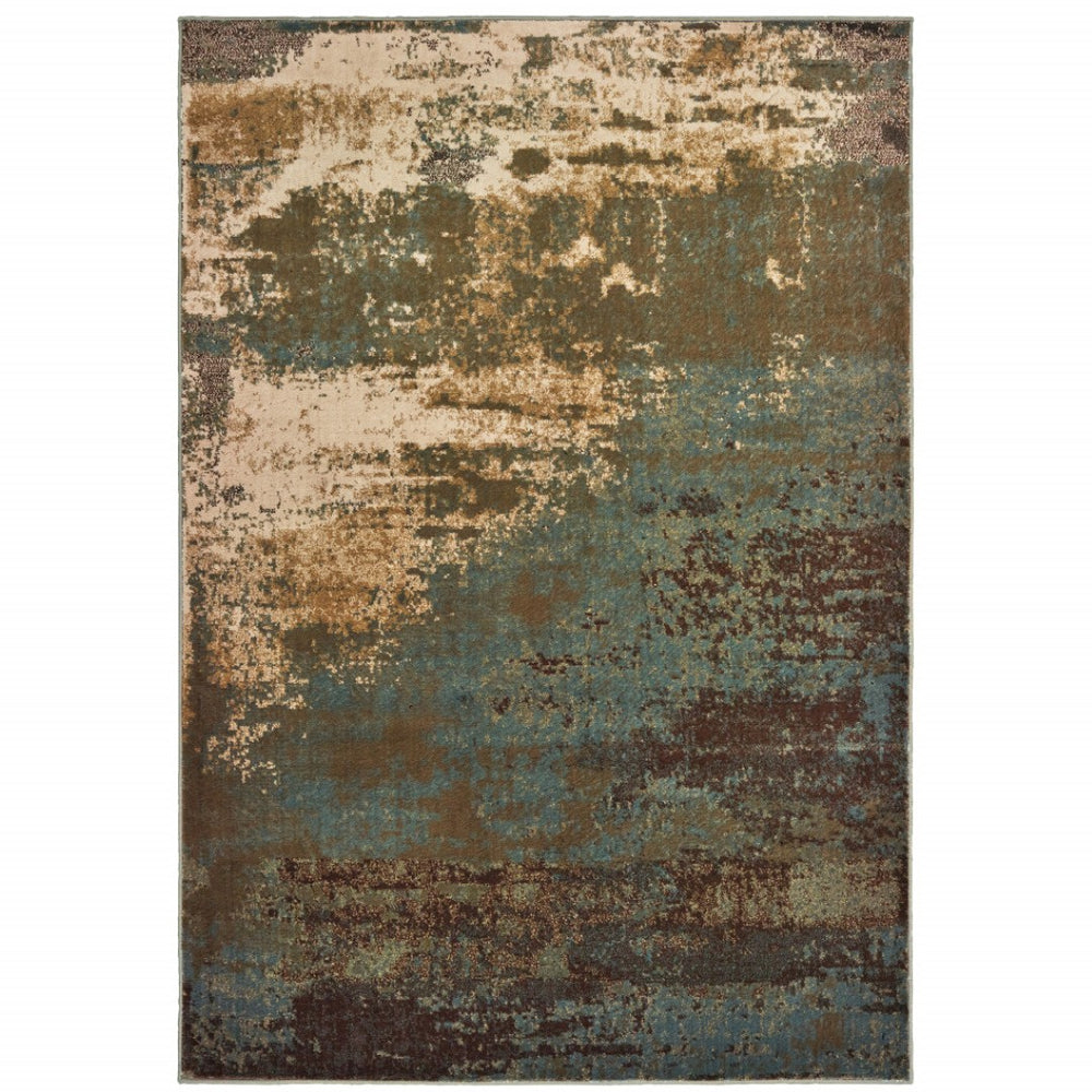 HomeRoots 5' Contemporary Abstract Area Rug in Teal Blue, Brown, Green & Beige - Stain Resistant & Durable 5' X 7' 509177