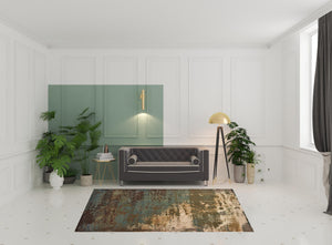 Homeroots 6' X 9' Teal Blue Brown Green And Beige Abstract Power Loom Stain Resistant Area Rug  Polypropylene 509178