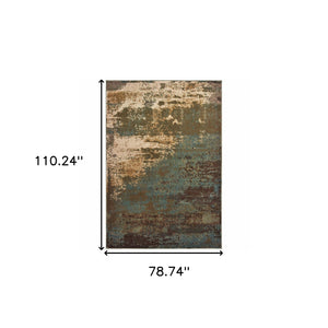 Homeroots 6' X 9' Teal Blue Brown Green And Beige Abstract Power Loom Stain Resistant Area Rug  Polypropylene 509178
