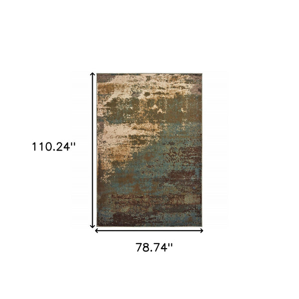 Homeroots 6' X 9' Teal Blue Brown Green And Beige Abstract Power Loom Stain Resistant Area Rug  Polypropylene 509178