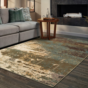 Homeroots 6' X 9' Teal Blue Brown Green And Beige Abstract Power Loom Stain Resistant Area Rug  Polypropylene 509178