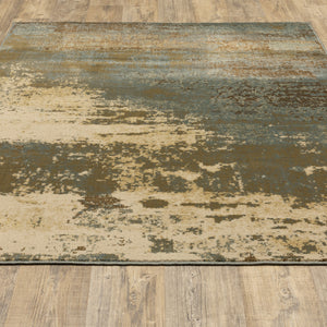 Homeroots 6' X 9' Teal Blue Brown Green And Beige Abstract Power Loom Stain Resistant Area Rug  Polypropylene 509178