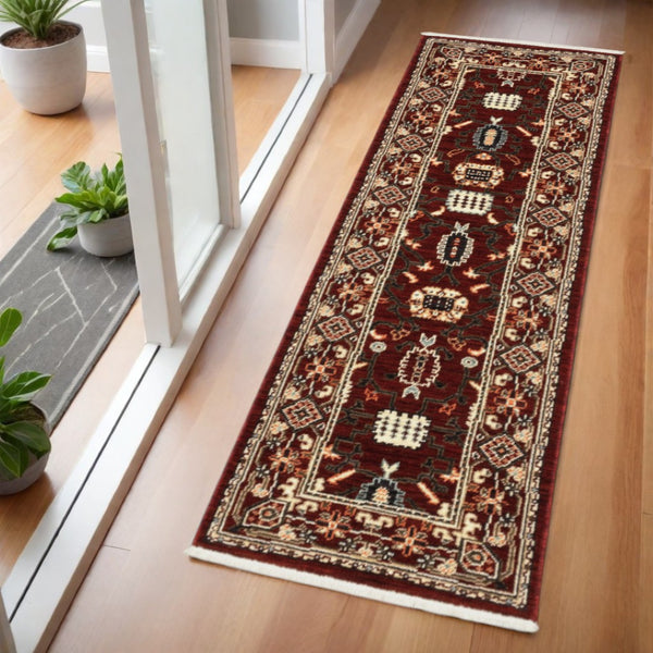 HomeRoots 2' Elegant Oriental Power Loom Runner Rug - Stain Resistant, Soft Pile, Perfect for Hallways & Entryways 2' x 6' 509181