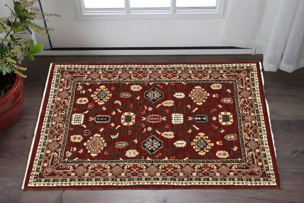HomeRoots 2' Elegant Oriental Power Loom Runner Rug - Stain Resistant, Soft Pile, Perfect for Hallways & Entryways 3' x 5' 509182
