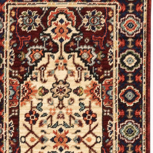 HomeRoots 2' Elegant Red, Ivory, Blue & Orange Oriental Runner Rug - Stain Resistant with Classic Fringe Detail 2' x 6' 509185