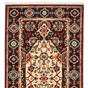 HomeRoots 2' Elegant Red, Ivory, Blue & Orange Oriental Runner Rug - Stain Resistant with Classic Fringe Detail 2' x 6' 509185