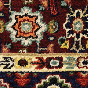 HomeRoots 2' Elegant Red, Ivory, Blue & Orange Oriental Runner Rug - Stain Resistant with Classic Fringe Detail 2' x 6' 509185