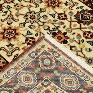 HomeRoots 2' Elegant Red, Ivory, Blue & Orange Oriental Runner Rug - Stain Resistant with Classic Fringe Detail 2' x 6' 509185