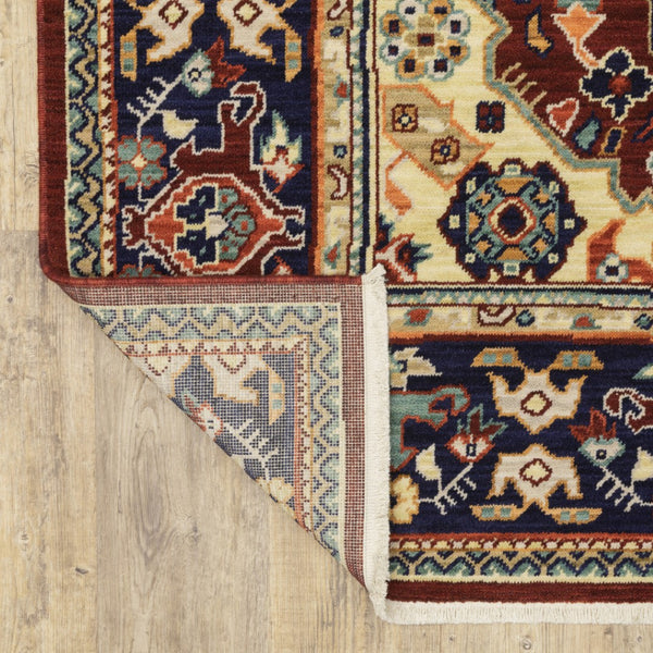 HomeRoots 6' Luxurious Red and Blue Oriental Runner Rug - Durable Wool-Nylon Blend for Timeless Elegance 2' x 6' 509187