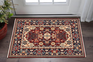 HomeRoots 6' Luxurious Red and Blue Oriental Runner Rug - Durable Wool-Nylon Blend for Timeless Elegance 3' X 5' 509188