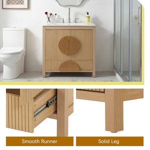 English Elm 30 Inch Fluted Freestanding Bathroom Vanity Solid Wood Soft Close Spa Style W5278S00004
