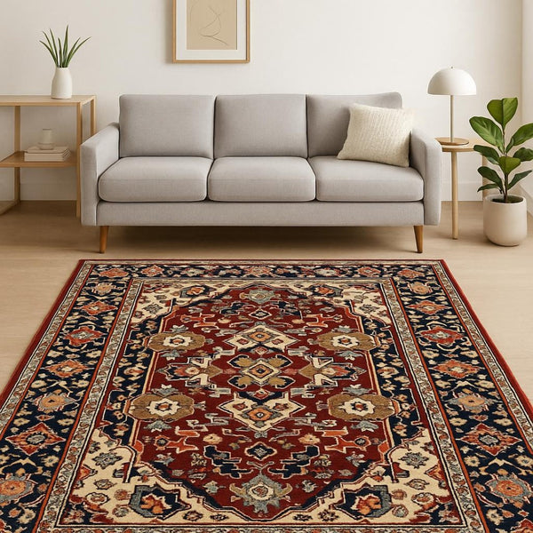 HomeRoots 6' Luxurious Red and Blue Oriental Runner Rug - Durable Wool-Nylon Blend for Timeless Elegance 5' X 8' 509189