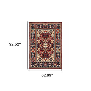 HomeRoots 6' Luxurious Red and Blue Oriental Runner Rug - Durable Wool-Nylon Blend for Timeless Elegance 5' X 8' 509189