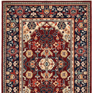 HomeRoots 6' Luxurious Red and Blue Oriental Runner Rug - Durable Wool-Nylon Blend for Timeless Elegance 5' X 8' 509189