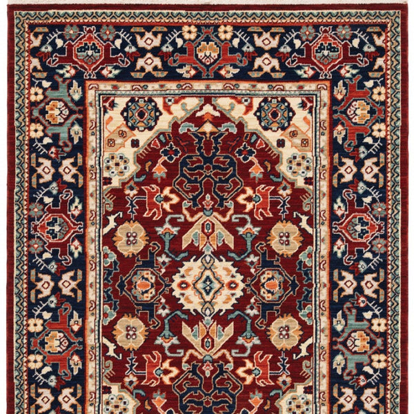 HomeRoots 6' Luxurious Red and Blue Oriental Runner Rug - Durable Wool-Nylon Blend for Timeless Elegance 5' X 8' 509189