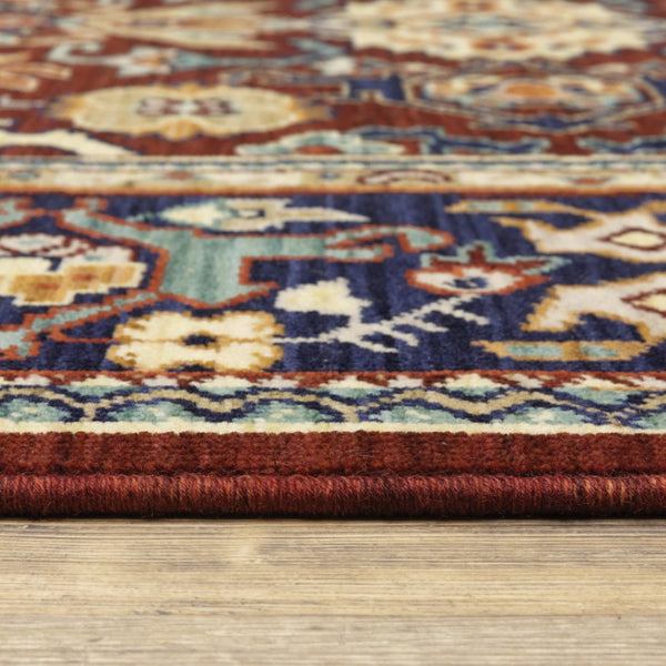 HomeRoots 6' Luxurious Red and Blue Oriental Runner Rug - Durable Wool-Nylon Blend for Timeless Elegance 5' X 8' 509189