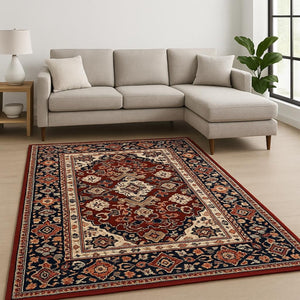 HomeRoots 6' Luxurious Red and Blue Oriental Runner Rug - Durable Wool-Nylon Blend for Timeless Elegance 7' X 10' 509190