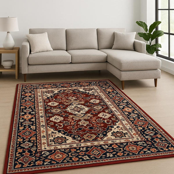 HomeRoots 6' Luxurious Red and Blue Oriental Runner Rug - Durable Wool-Nylon Blend for Timeless Elegance 7' X 10' 509190