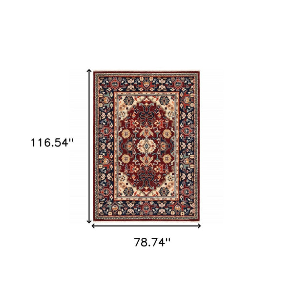 HomeRoots 6' Luxurious Red and Blue Oriental Runner Rug - Durable Wool-Nylon Blend for Timeless Elegance 7' X 10' 509190