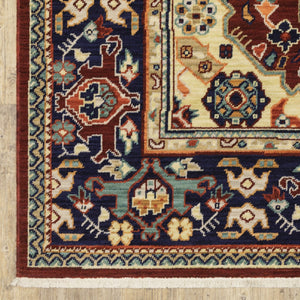 HomeRoots 6' Luxurious Red and Blue Oriental Runner Rug - Durable Wool-Nylon Blend for Timeless Elegance 7' X 10' 509190