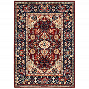 HomeRoots 6' Luxurious Red and Blue Oriental Runner Rug - Durable Wool-Nylon Blend for Timeless Elegance 8' X 11' 509191