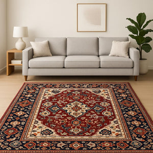 HomeRoots 6' Luxurious Red and Blue Oriental Runner Rug - Durable Wool-Nylon Blend for Timeless Elegance 8' X 11' 509191