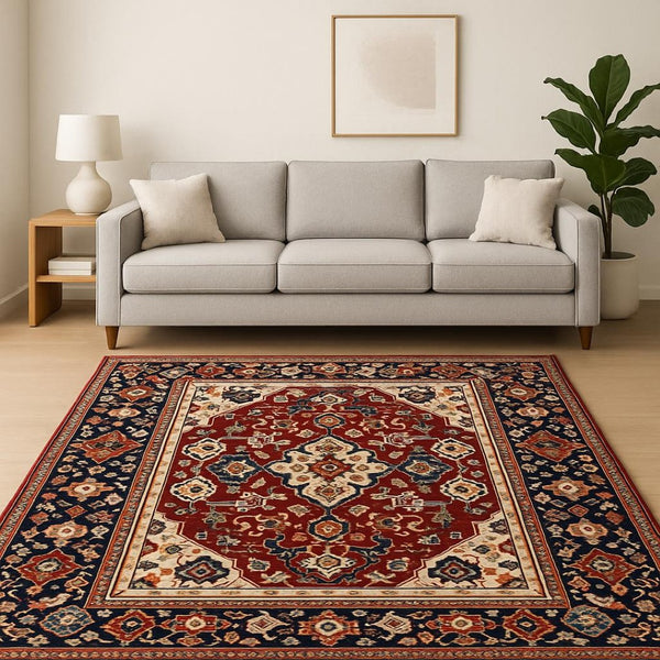HomeRoots 6' Luxurious Red and Blue Oriental Runner Rug - Durable Wool-Nylon Blend for Timeless Elegance 8' X 11' 509191