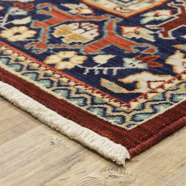 HomeRoots 6' Luxurious Red and Blue Oriental Runner Rug - Durable Wool-Nylon Blend for Timeless Elegance 8' X 11' 509191