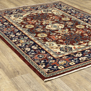 HomeRoots 6' Luxurious Red and Blue Oriental Runner Rug - Durable Wool-Nylon Blend for Timeless Elegance 8' X 11' 509191