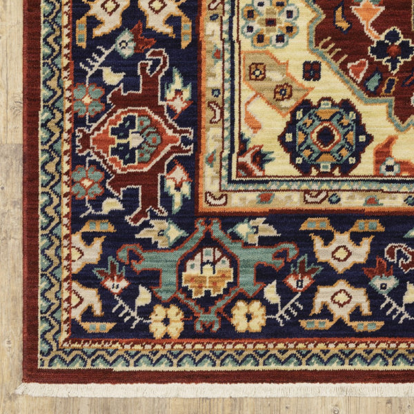 HomeRoots 6' Luxurious Red and Blue Oriental Runner Rug - Durable Wool-Nylon Blend for Timeless Elegance 8' X 11' 509191