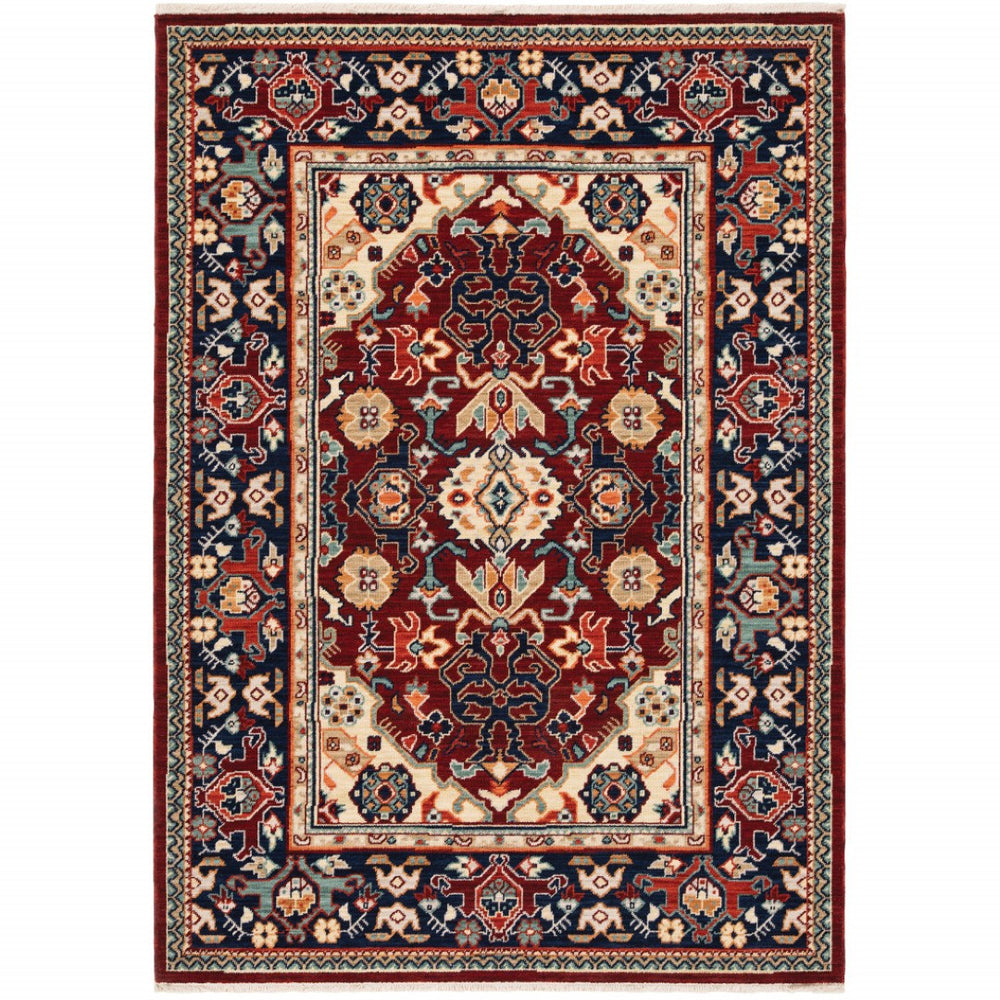 HomeRoots 6' Luxurious Red and Blue Oriental Runner Rug - Durable Wool-Nylon Blend for Timeless Elegance 10' X 13' 509192