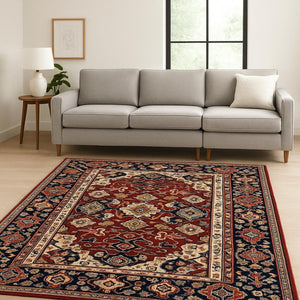 HomeRoots 6' Luxurious Red and Blue Oriental Runner Rug - Durable Wool-Nylon Blend for Timeless Elegance 10' X 13' 509192