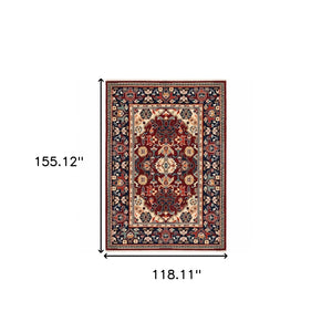 HomeRoots 6' Luxurious Red and Blue Oriental Runner Rug - Durable Wool-Nylon Blend for Timeless Elegance 10' X 13' 509192