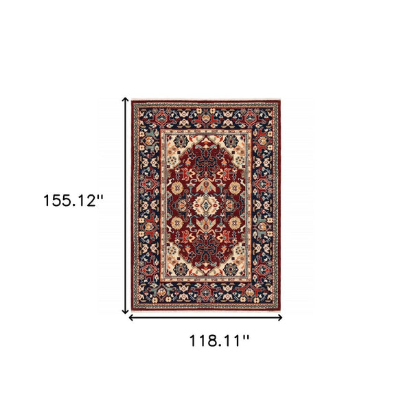 HomeRoots 6' Luxurious Red and Blue Oriental Runner Rug - Durable Wool-Nylon Blend for Timeless Elegance 10' X 13' 509192