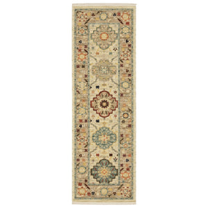 HomeRoots 2' Elegant Beige and Pale Blue Oriental Runner Rug - Stain Resistant, Fringed, Ideal for High Traffic Areas 2' x 6' 509194