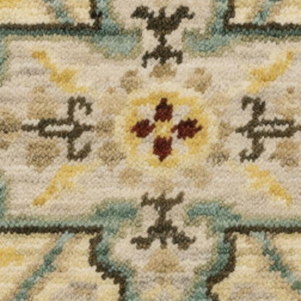 HomeRoots 2' Elegant Beige and Pale Blue Oriental Runner Rug - Stain Resistant, Fringed, Ideal for High Traffic Areas 2' x 6' 509194
