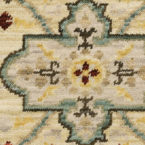 HomeRoots 2' Elegant Beige and Pale Blue Oriental Runner Rug - Stain Resistant, Fringed, Ideal for High Traffic Areas 2' x 6' 509194