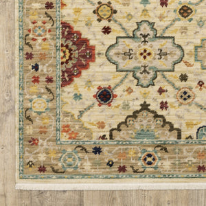HomeRoots 2' Elegant Beige and Pale Blue Oriental Runner Rug - Stain Resistant, Fringed, Ideal for High Traffic Areas 2' x 6' 509194
