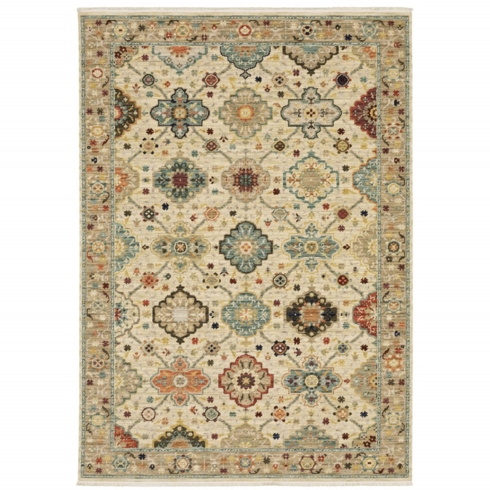 HomeRoots 2' Elegant Beige and Pale Blue Oriental Runner Rug - Stain Resistant, Fringed, Ideal for High Traffic Areas 3' x 5' 509195