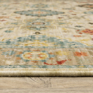 HomeRoots 2' Elegant Beige and Pale Blue Oriental Runner Rug - Stain Resistant, Fringed, Ideal for High Traffic Areas 5' X 8' 509196