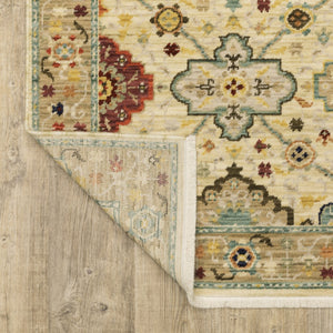 HomeRoots 2' Elegant Beige and Pale Blue Oriental Runner Rug - Stain Resistant, Fringed, Ideal for High Traffic Areas 7' X 10' 509197