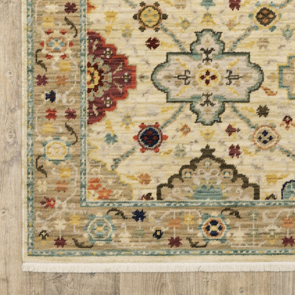 HomeRoots 2' Elegant Beige and Pale Blue Oriental Runner Rug - Stain Resistant, Fringed, Ideal for High Traffic Areas 7' X 10' 509197
