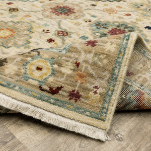 HomeRoots 2' Elegant Beige and Pale Blue Oriental Runner Rug - Stain Resistant, Fringed, Ideal for High Traffic Areas 8' X 11' 509198