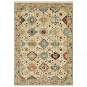 HomeRoots 2' Elegant Beige and Pale Blue Oriental Runner Rug - Stain Resistant, Fringed, Ideal for High Traffic Areas 10' X 13' 509199