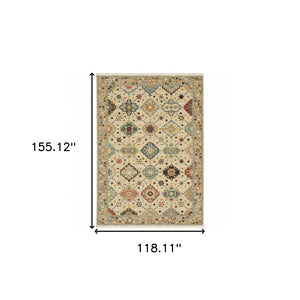 HomeRoots 2' Elegant Beige and Pale Blue Oriental Runner Rug - Stain Resistant, Fringed, Ideal for High Traffic Areas 10' X 13' 509199