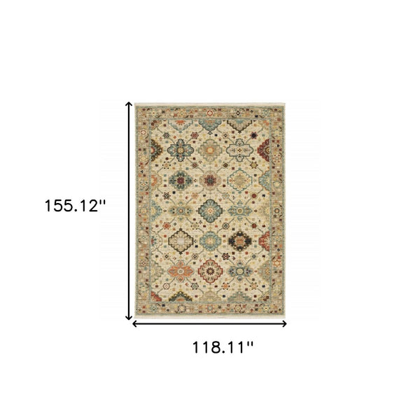 HomeRoots 2' Elegant Beige and Pale Blue Oriental Runner Rug - Stain Resistant, Fringed, Ideal for High Traffic Areas 10' X 13' 509199