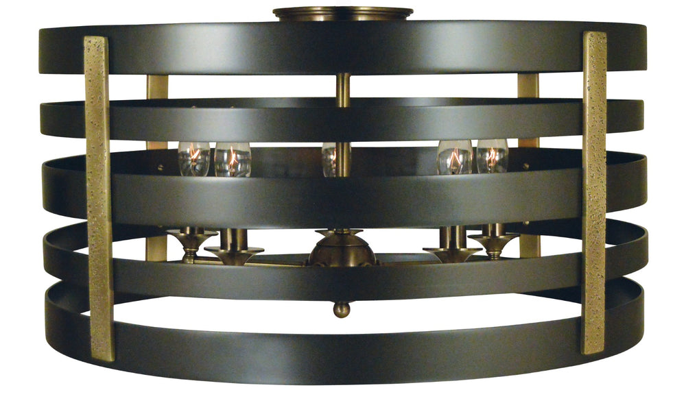 Framburg 5-light Urban Farmhouse Flush Mount Fixture With Hammered Brass Supports – Made In The Usa! Mahogany Bronze With Antique Brass Accents Metal 5092 Mb/Ab
