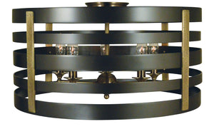 Framburg 5-light Urban Farmhouse Flush Mount Fixture With Hammered Brass Supports – Made In The Usa! Mahogany Bronze With Antique Brass Accents Metal 5092 Mb/Ab