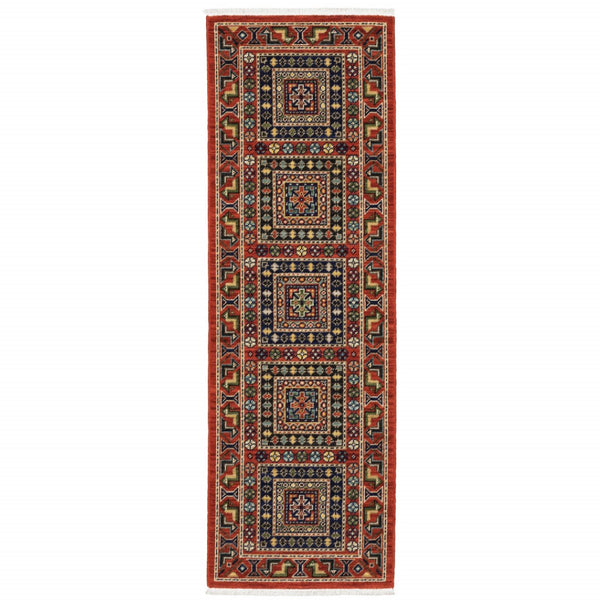 HomeRoots 2' Vibrant Oriental Power Loom Runner Rug - Stain Resistant, Classic Fringe for Hallways & Entryways 2' x 6' 509201